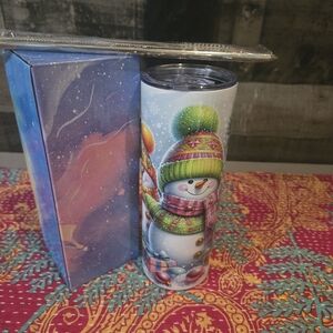Festive Christmas Snowman 20oz Tumbler with Straw